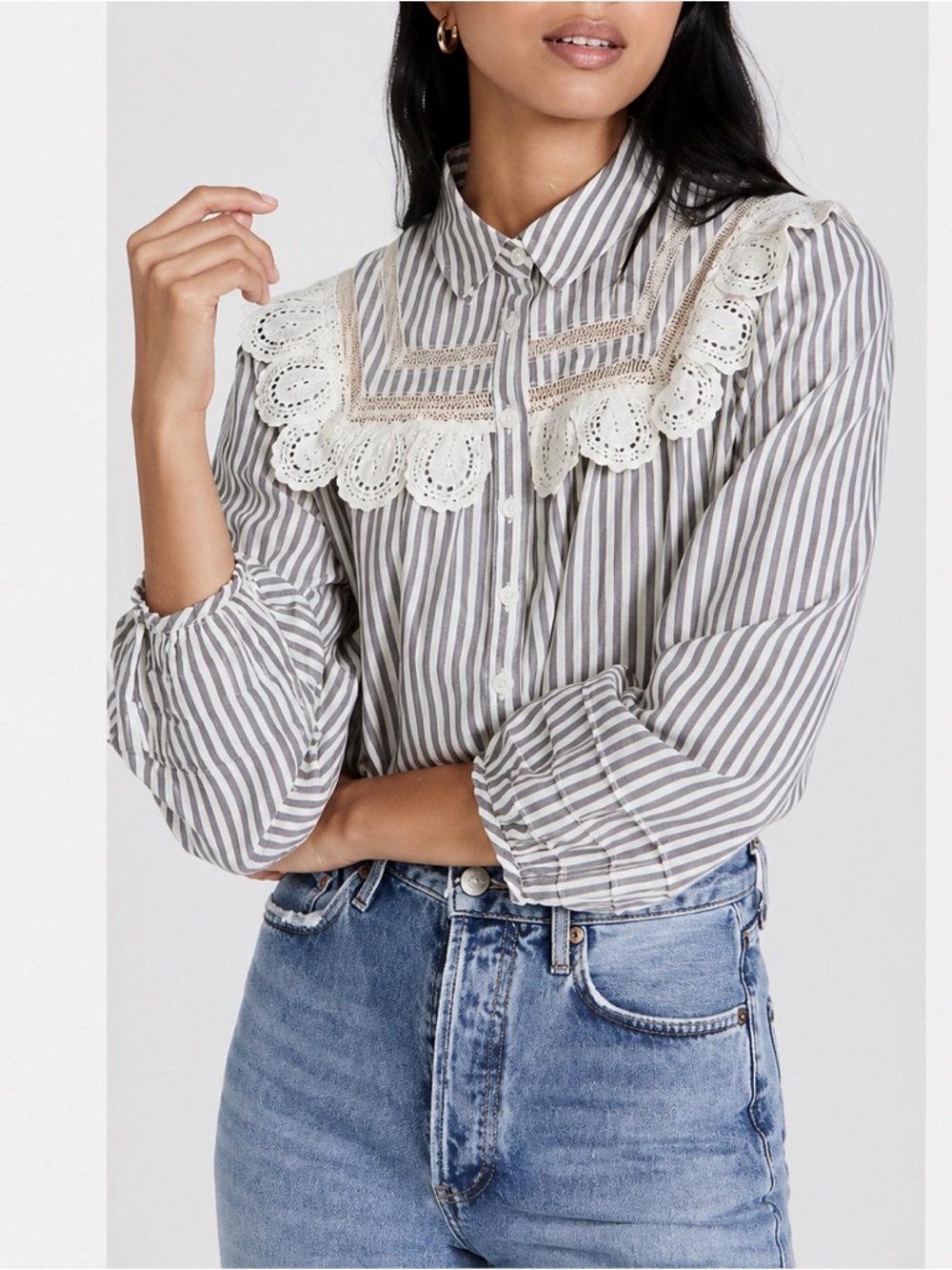 ba&sh Anael Lace Trim Striped Blouse